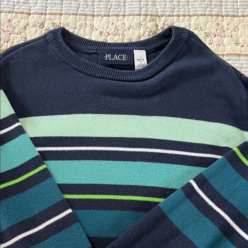 The Children's Place Navy and Green Striped Sweater - Picture 2 of 3